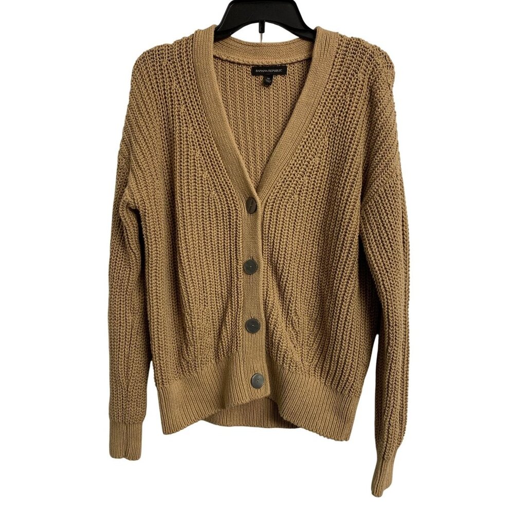 Banana Republic M Heavy Rib Knit Cotton Sweater Tan‎ Minimalist Winter